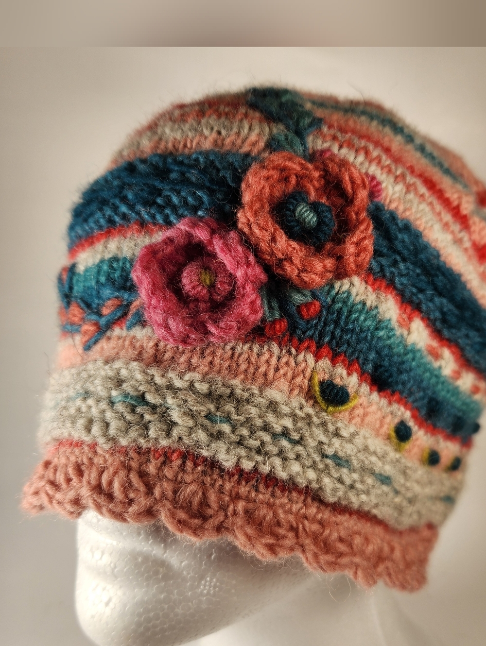 LOST HORIZONS Women's Lassen Beanie Handcrafted 100% Wool Floral Artsy Crochet